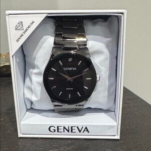 Geneva Sleek charcoal Black and Silver watch with metal strap brand new with box
